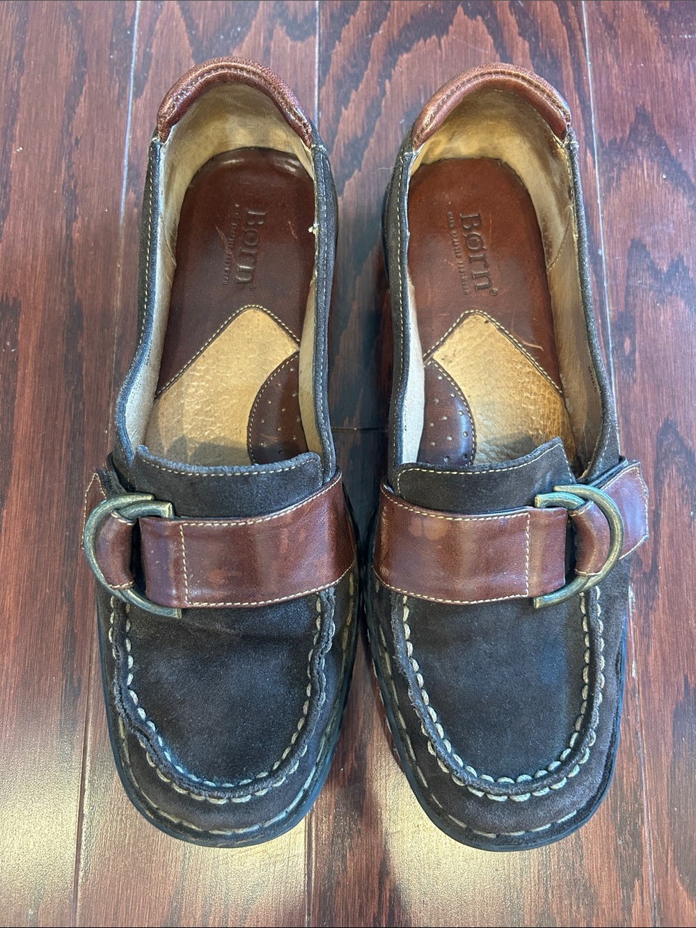 BORN Women’s BROWN genuine LEATHER SUEDE loafers driving shoes slip on shoes 8